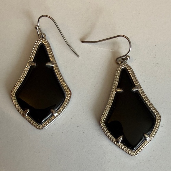 Jewelry - Black Opaque Teardrop Dangle Earrings with Silver-Tone Frame
